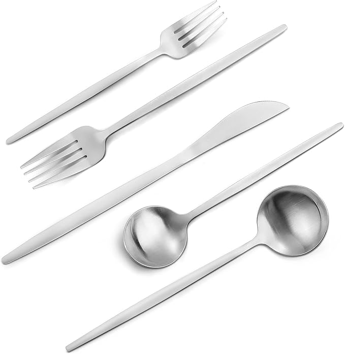 Matte Silverware Set, VANVRO 60-Piece Stainless Steel Flatware Set, Satin Finish tableware Cutlery Set, Service for 12, Home and Restaurant, Dishwasher Safe