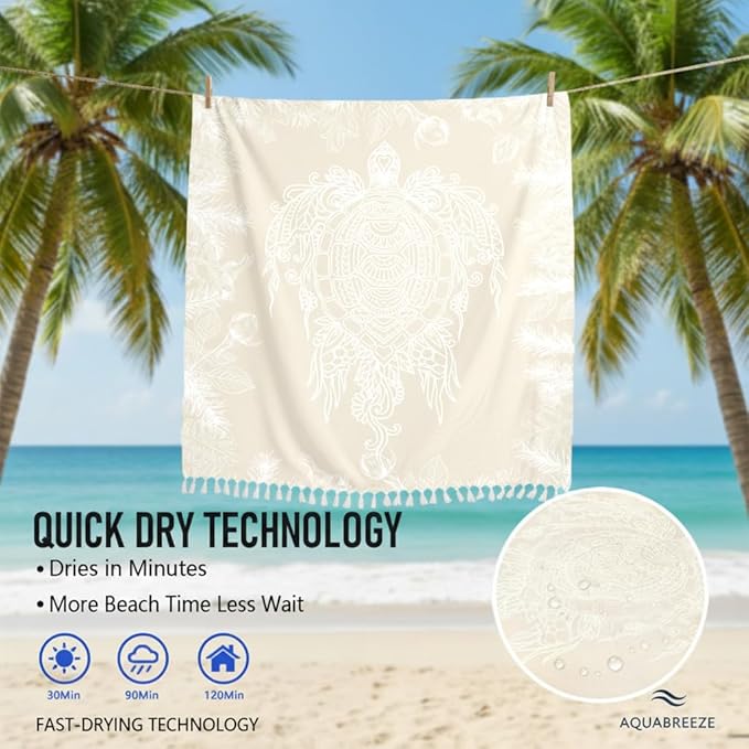 Oversized Turkish Beach Towel Blanket Cotton Giant XL Sandproof Towels Huge Linen XXL Extra Large Big Throw Quilt Blankets for Adults Beige Turtle