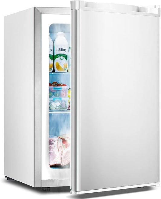 3.0 Cu.ft Upright Freezer, Small Mini Freezer with Adjustable Thermostat, Removable Shelves, Reversible Single Door, for Bedroom/Home/Dorms/Apartment, White