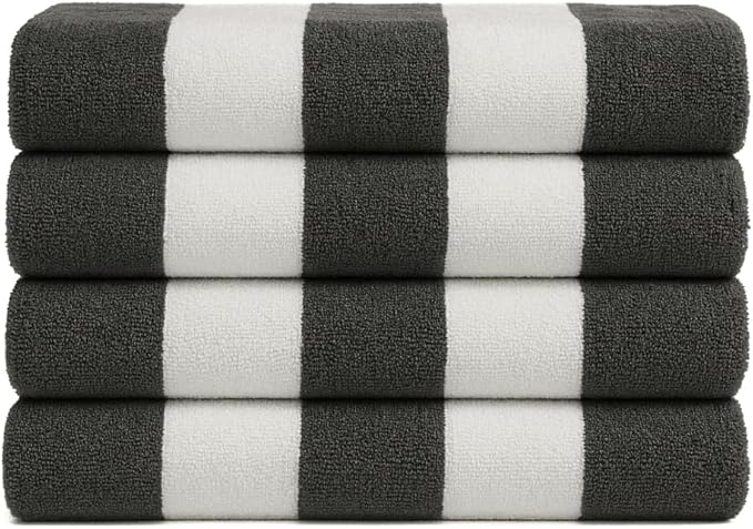 Salt Earth Cotton Striped Beach Cabana Towel, 4 Pack - 30"x60" Quick Dry Towels, Pool Essentials, Travel, Gym & Bathroom Towels, Oversized Beach Vacation Essentials (Steel Grey)