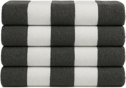 Salt Earth Cotton Striped Beach Cabana Towel, 4 Pack - 30"x60" Quick Dry Towels, Pool Essentials, Travel, Gym & Bathroom Towels, Oversized Beach Vacation Essentials (Steel Grey)