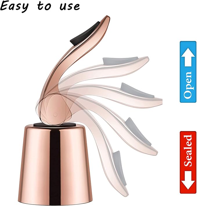 Wine Stoppers Set of 2 - Stainless Steel Wine Bottle Stopper with Silicone Seal, Reusable Beverage Preserver, Freshness Keeper, Premium Bottle Sealers, Ideal Wine Saver Accessory Gift Set