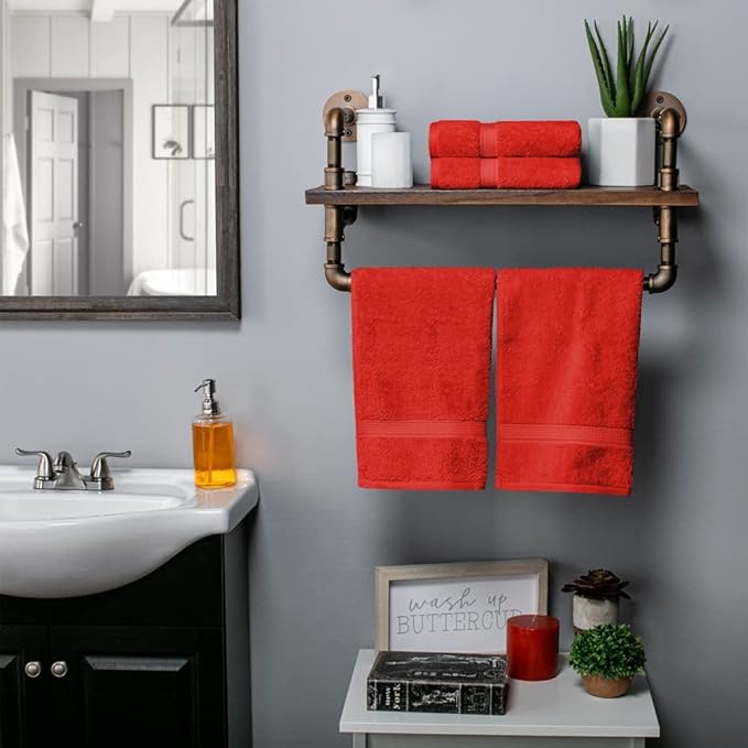 Superior Egyptian Cotton Pile Hand Towel Set of 4, Ultra Soft Luxury Towels, Thick Plush Essentials, Absorbent Heavyweight, Guest Bath, Hotel, Spa, Home Bathroom, Shower Basics, Red
