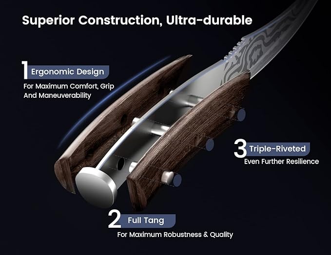 Steak Knives Set of 4, 4.8 Inch Quality Japanese Style Smooth Edge Meat Knife with Wood Handle, Damascus Pattern Full Tang Design, Ultra Sharp Dinner Knives with Exquisite Box, Kitchen Gifts