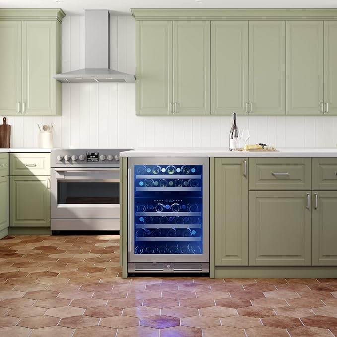 Zephyr Presrv 24" Wine Fridge Dual Zone Under Counter - Countertop Mini Wine Cooler Cellars Small Cabinet Wine Refrigerator Home Bar Chiller Freestanding with Glass Door, 45 Bottles 750ml