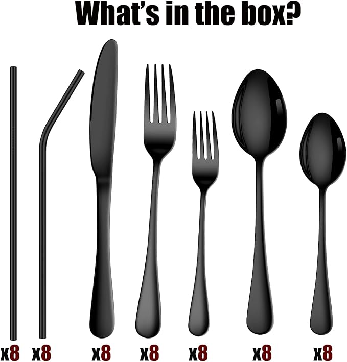 56 Pieces Black Silverware Service for 8 Flatware Set Stainless Steel Utensils Cutlery Set Dishwasher Safe