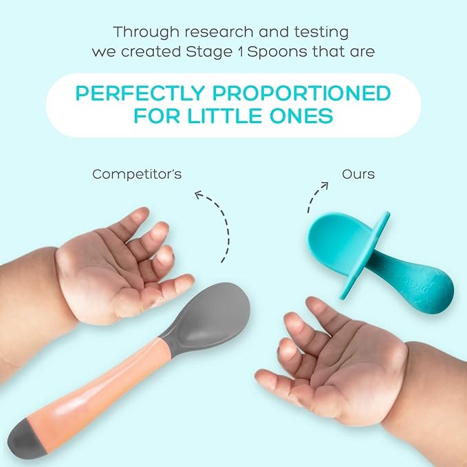Grabease Baby Spoon - Silicone Feeding Spoons 2-Pack Teal & Gray - Soft Utensils for Babies & Toddlers - Dishwasher-Safe, Easy-Grip