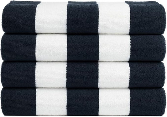 Salt Earth Cotton Striped Beach Cabana Towel, 4 Pack - 30"x60" Quick Dry Towels, Pool Essentials, Travel, Gym & Bathroom Towels, Oversized Beach Vacation Essentials (Navy Blue)