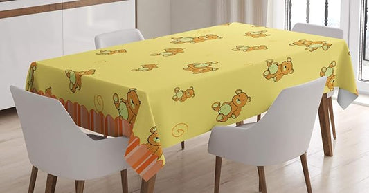 Ambesonne Retro Tablecloth, Teddy Bears Pattern Retro Funky Design Print, Rectangular Table Cover for Dining Room Kitchen Decor, 60" X 84", Apricot Orange