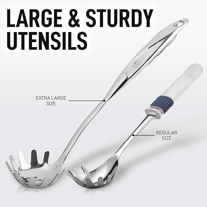 Zulay Kitchen Stainless Steel Cooking Utensil - Stainless Steel Kitchen Utensil - Durable Kitchen Gadgets - Metal Kitchen Accessories - Easy to Clean Kitchen Tools - 5 Piece Set