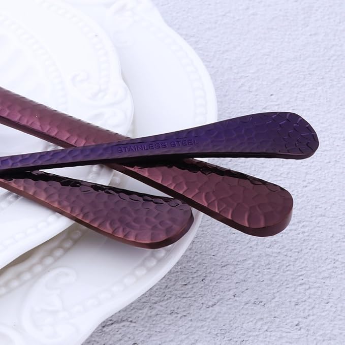 5-Piece Purple Silverware Flatware Set Service for 1 Stainless Steel Cutlery Set Include Dinner Knife Table Fork Table Spoon Salad Fork Tea Spoon for Wedding, Dishwasher Safe