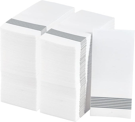 LITOPAK 200 Pack Guest Towels Disposable, Soft and Absorbent Bathroom Napkins, Paper Guest Towels for Bathrooms, Party, Wedding or Events. White and Silve