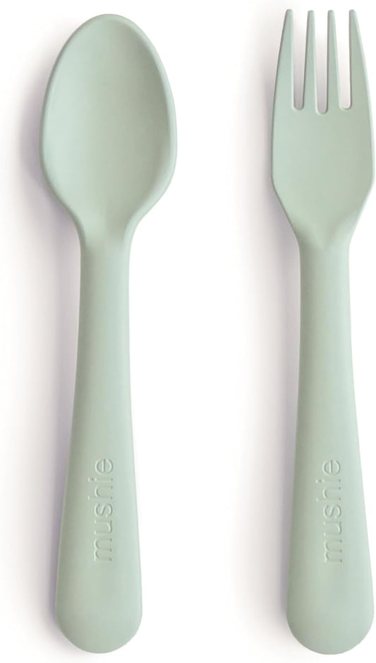 mushie Flatware Fork and Spoon Set For Kids | Made in Denmark (Sage)