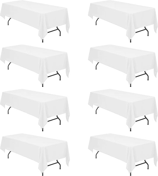 BRILLMAX 8 Pack White Tablecloths for 8 Foot Rectangle Tables 60 x 126 Inch - 8ft Rectangular Bulk Linen Polyester Fabric Washable Cloth Cover for Wedding Reception Banquet Birthday Party