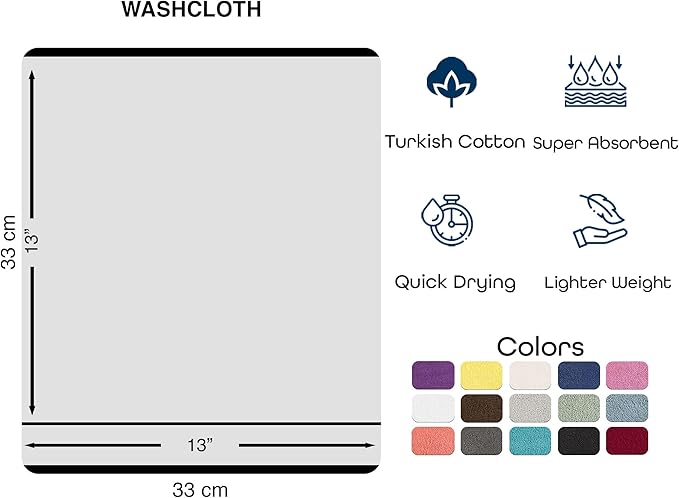 Hawmam Linen Luxury Cotton Washcloths 13x13 Inch - Large Hotel Spa Bathroom Face Towel | 12 Pack | White