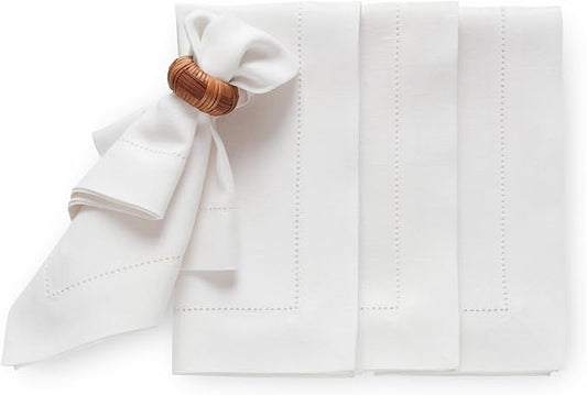 Solino Home Linen Cloth Napkins Set of 4-100% Pure Linen White Dinner Napkins 20 x 20 Inch for Valentines, New Year - Medium Weight Hemstitch, Handcrafted and Machine Washable