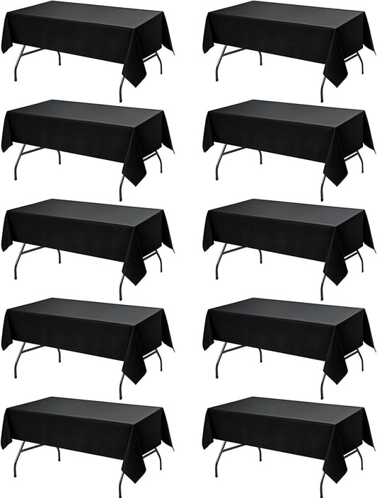 10-Pack Black Tablecloths for Rectangle Tables, 54 x 108 Inches, Stain-Resistant Polyester Fabric for 6 Foot Tables - Washable Table Covers for Weddings, Banquets, Birthday Parties, Events