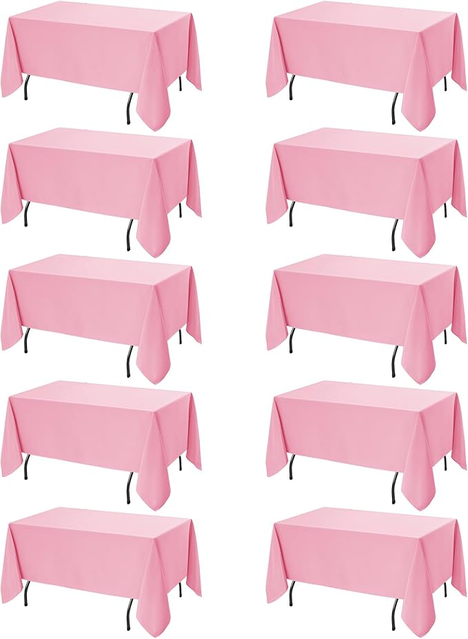 10-Pack Pink Tablecloths for Rectangle Tables, 60 x 120 Inches, Stain-Resistant Polyester Fabric for 6 Foot Tables - Washable Table Covers for Weddings, Banquets, Birthday Parties, Events