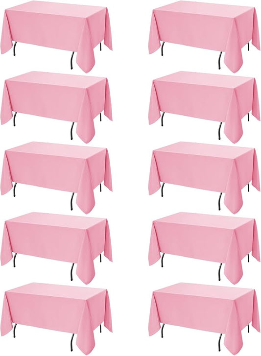 10-Pack Pink Tablecloths for Rectangle Tables, 70 x 120 Inches, Stain-Resistant Polyester Fabric for 6 Foot Tables - Washable Table Covers for Weddings, Banquets, Birthday Parties, Events