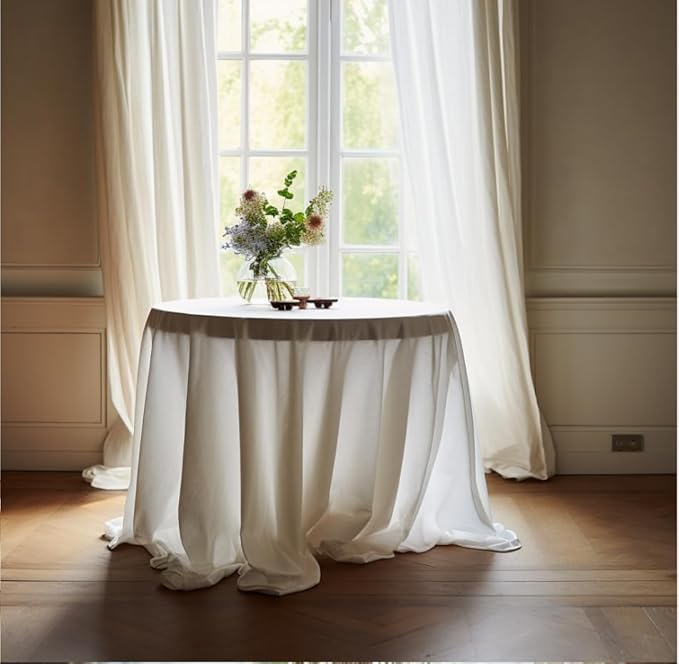 EVERLY 100% Pure Linen Round Tablecloths 70Inch Round Machine Washable Tablecloth for Thanksgiving,Decorative Halloween,Buffet Parties,Picnic,Events,Weddings and Restaurants-White