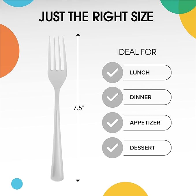 Party Solids White Plastic Forks 200 Pieces White Forks Disposable Utensils Heavy Duty Plastic Cutlery Set Disposable Cutlery Sets Flatware Sets Silverware Set Party Supplies & Party Tableware