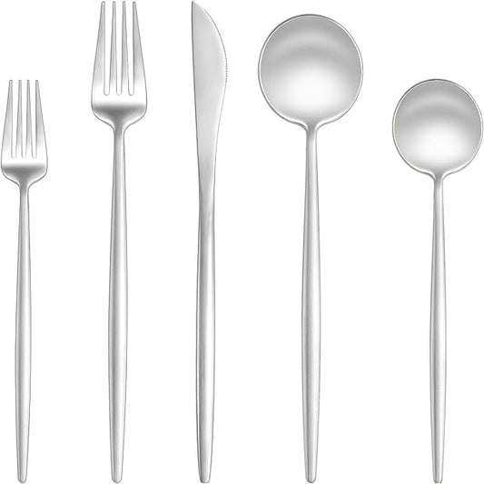 EUIRIO 20-Piece Matte Silverware Set, Modern Flatware Set for 4, Premium Stainless Steel Cutlery Set with Forks Spoons and Knives, Heavy Duty Utensil Sets, Dishwasher Safe