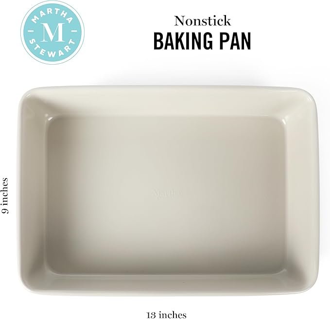 Martha Stewart Gallen 13 x 9 Inch Rectangular Nonstick Carbon Steel Cake and Baking Pan – Cool Grey, Durable Bakeware for Even Cooking and Easy Release