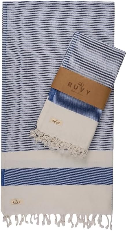 Ruvy Home Basics 2 Pack Turkish Beach Towels – Oversized Quick-Dry Bath Towels (40 x 72 Inches) – 100% Cotton Large Towels for Pool, Yoga, Travel, Camping Essentials, and Bathroom Decor - Navy