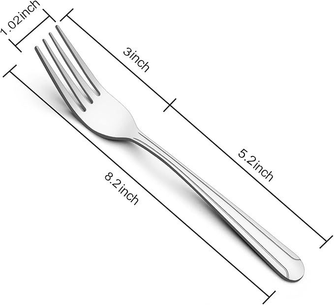 BEWOS 36-Piece Dinner Fork Set, 8.2-Inch Stainless Steel Silverware, Mirror Polished, Dishwasher Safe, For Home, Kitchen or Restaurant