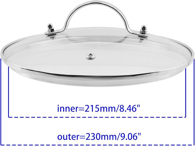 Woogim Easy-Clean Glass Lid 9 Inch,4mm Thick Tempered Glass with Stainless Steel Handle,Dishwasher & Oven Safe for Home Use,Well-sealed Pot Cover for Frying Pans,Sauce Pots & Woks