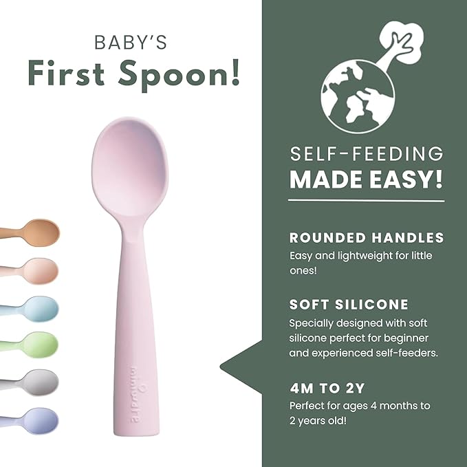 Miniware Sensory Starter Set with Sensory Baby Bowl, Baby Spoon, Roll & Lock Bib - Easy to Clean Baby Feeding Set to Promote Self-Feeding- Toddler Feeding Essentials - Raspberry
