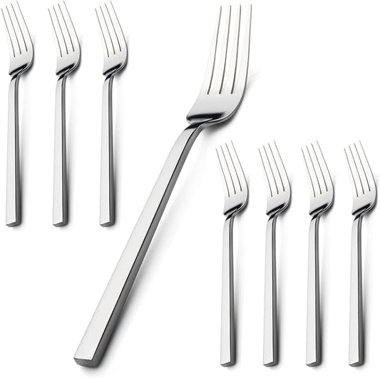 Alata Cube 8-Piece Forged Stainless Steel Dinner Forks, Mirror Finish, Dishwasher Safe