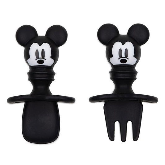 Bumkins Disney Baby Utensils Set, Chewtensils Silicone Spoons for Dipping, Self-Feeding, Baby Led Weaning, Trainer Learning First Stage Stage Eating, Fork and Spoon, Babies 6 Months, Mickey Mouse