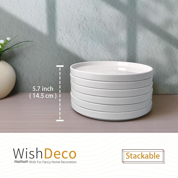 Ceramic Appetizer Plates Set of 6, Small Dessert Plates 7 inch, White Round Salad Plate, Porcelain Dinner Dishes for Cake, Waffle, Pasta, Microwave & Dishwasher Safe