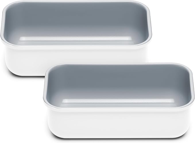 Caraway Non-Stick Ceramic 1 lb Loaf Pan Duo - Naturally Slick Ceramic Coating - Non-Toxic, PTFE & PFOA Free - Perfect for Pound Cakes, Breads, & More - White