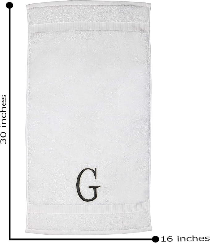 Dark Gray Powder Room Hand Towel - Monogram Initial Hotel Quality Decorative Embroidered Luxury Towel for Spa - GOTS Organic Certified - Set of 2 Letter G