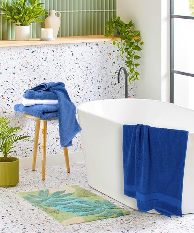 COZYART Denim Blue Bath Towel Set, Turkish Cotton Hotel Large Towel Bulk for Bathroom, Thick Bathroom Sets of 6 with 2 Bath Towels, 2 Hand Towels, 2 Washcloths, 650 GSM