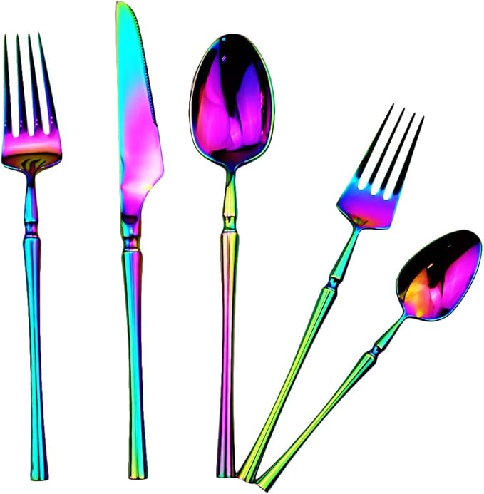 Gugrida 20 piece Rainbow Flatware Set 304 Stainless Steel Fork Spoon Cutlery Luxury Mirror Polished Colorful Silverware, Dishwasher Safe, Service for 4