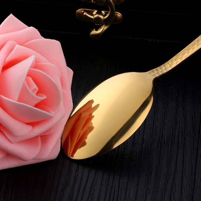 5-Piece Gold Silverware Flatware Set Service for 1 Stainless Steel Cutlery Set Include Dinner Knife Table Fork Table Spoon Salad Fork Tea Spoon for Wedding, Dishwasher Safe