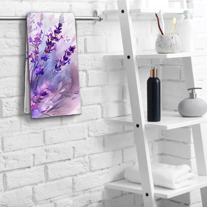 Lavender Hand Towels Set of 2 Lightweight Breathable Purple Floral Bath Towels Highly Absorbent Butterfly Lavender Towels for Bathroom Gym Hotel Decorative Fast Drying Towels 28.7x13.7 Inch