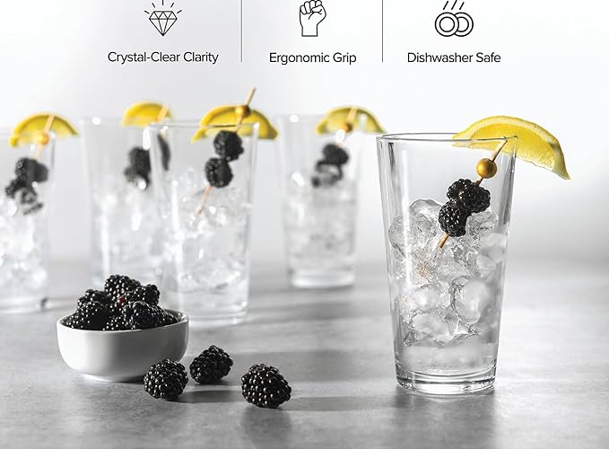 Glaver's Beer Pint Glasses Set of 6, Highball Glass 17 oz Tall Drinking Glasses Everyday Stackable Water Glass Cups Home Bar Cocktail Glassware