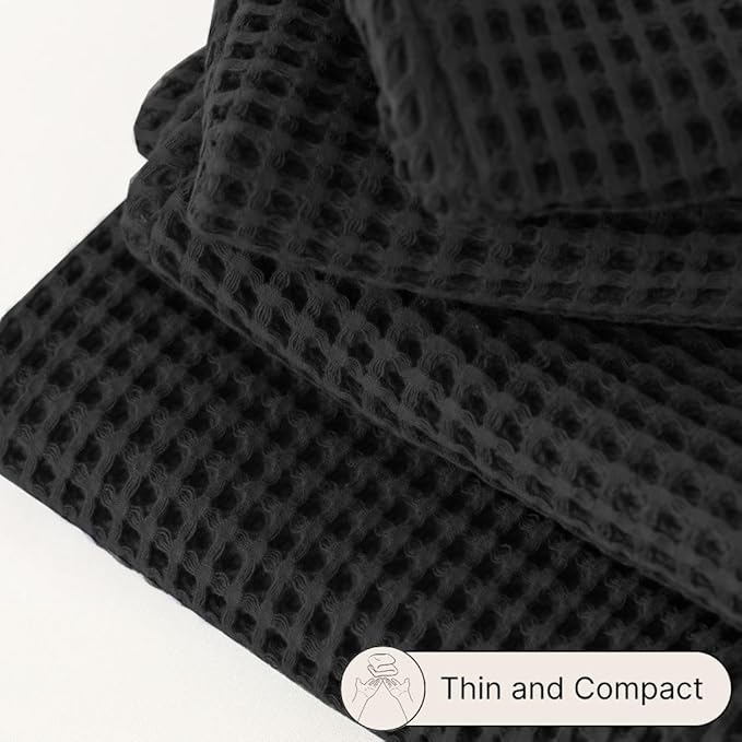 Premium Waffle Hand Towels Pack of 4 Extra Large 20x35 inch - 100% Turkish Cotton, Waffle Weave, Quick Dry, Lint Free, Super Absorbent, Thin Hand Bath Towel (Black, Set of 4 Hand Towels)
