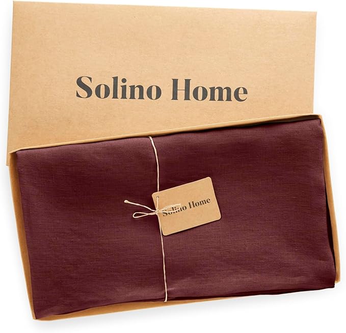 Solino Home Linen Round Tablecloth 70 Inch - 100% Pure Linen Cordovan Round Tablecloth - Machine Washable Table Cloth for New Year - Sonoma