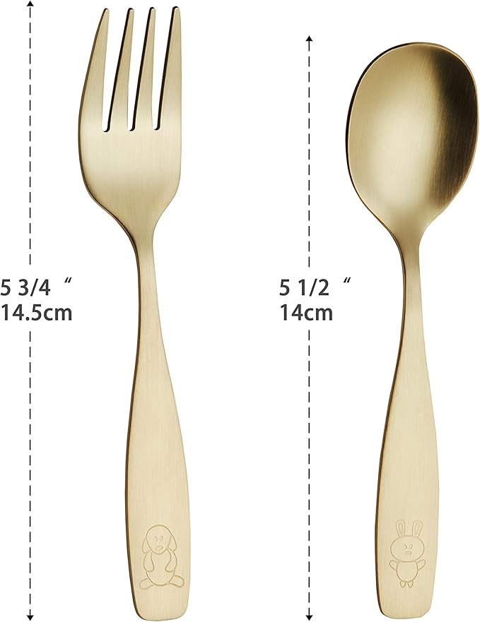 ANNOVA Kids Silverware Children's Safe Flatware Set Stainless Steel - Children Forks, Children Tablespoons, Toddler Utensils, Metal Cutlery Set for LunchBox (Gold, 6)
