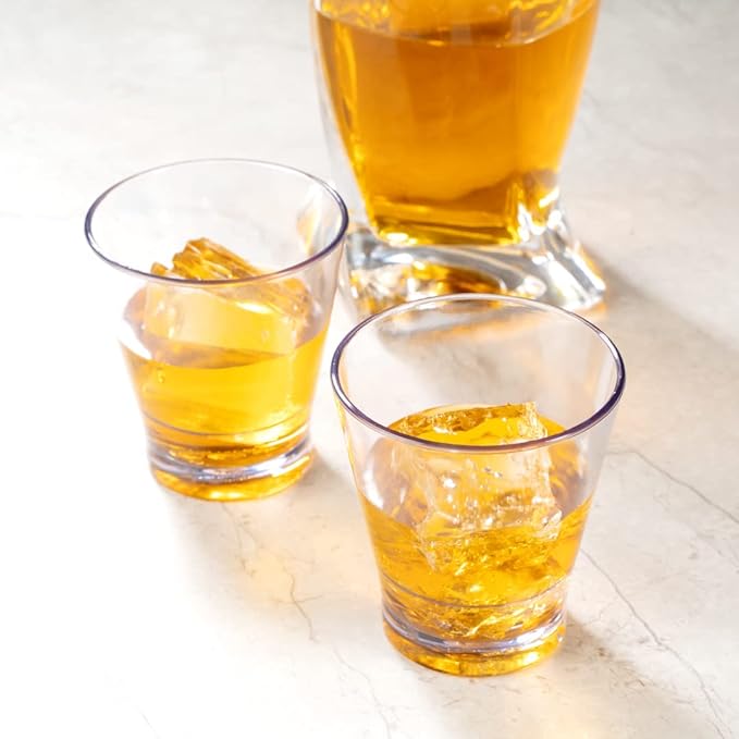 Bev Tek 9 Ounce Plastic Drinking Glasses, 12 Reusable Plastic Cocktail Cups - Shatterproof, Clear Plastic Old Fashioned Glasses, Dishwashable, Stackable - Restaurantware