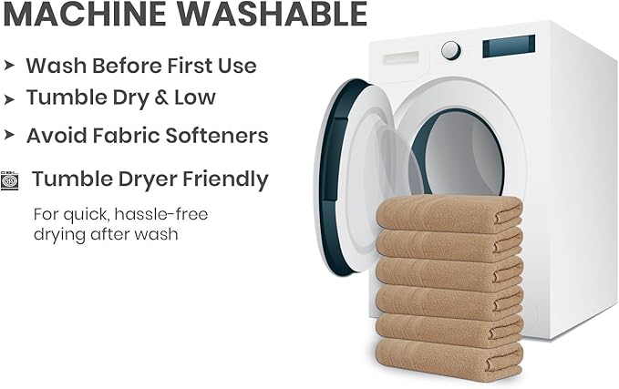 Large Bath Towels Set of 6 – 24" x 50" – 100% Cotton Terry – Durable, Soft & Quick Dry – Beige Multipurpose Towels for Bathroom, Gym, Spa, Pool & Daily Use