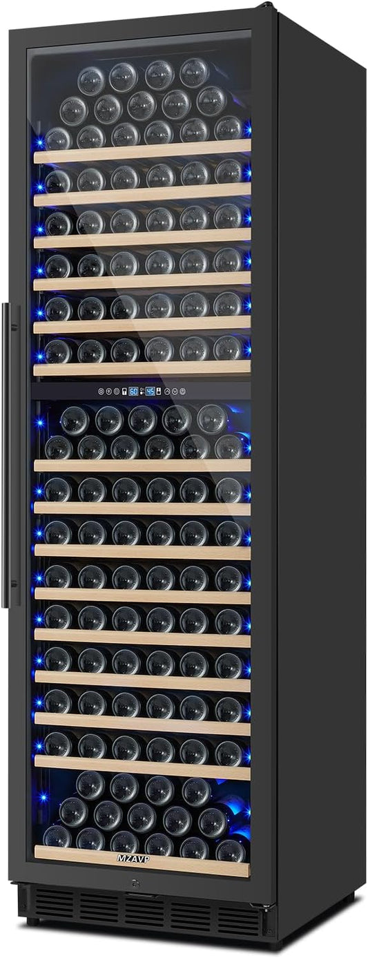 200 Bottle Dual Zone Wine Fridge，24 Inch Large Capacity Wine Refrigerator Freestanding or Built-In, Wine Cooler with Upgraded Compressor, Intelligent Temperature Memory, Low Noise and Fast Cooling