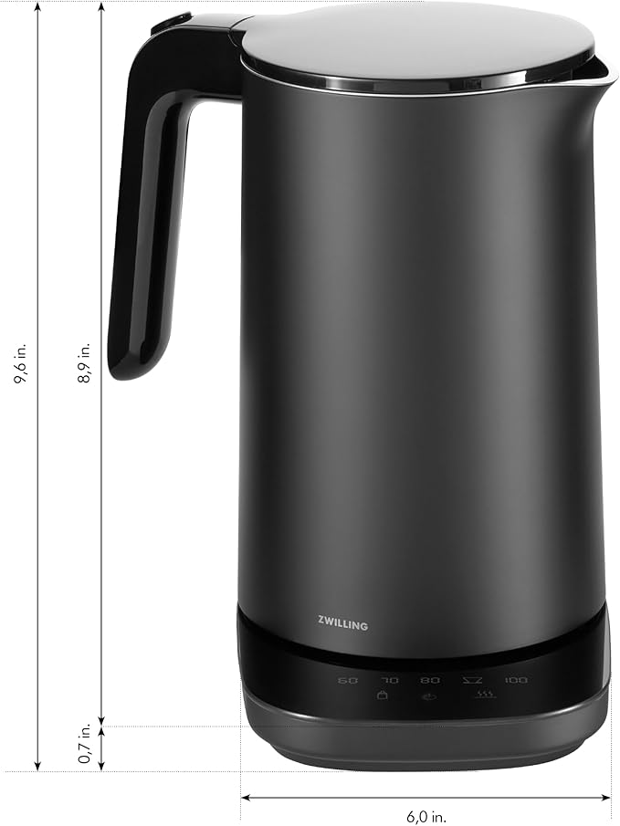 ZWILLING Enfinigy Cool Touch 1.5-Liter Electric Kettle Pro, Cordless Tea Kettle & Hot Water - Black