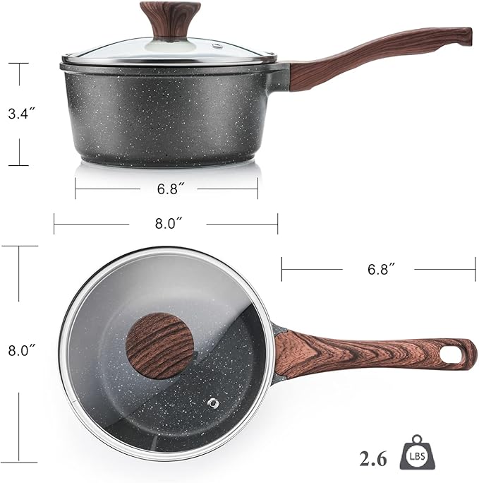 SENSARTE Nonstick Sauce Pan with Lid Saucepan Set, Swiss Granite Coating Sauce Pot Kitchen Cooking Pot, Induction Comptable, Free of Intentionally Added PFOA, 1.5 + 2.5 QT