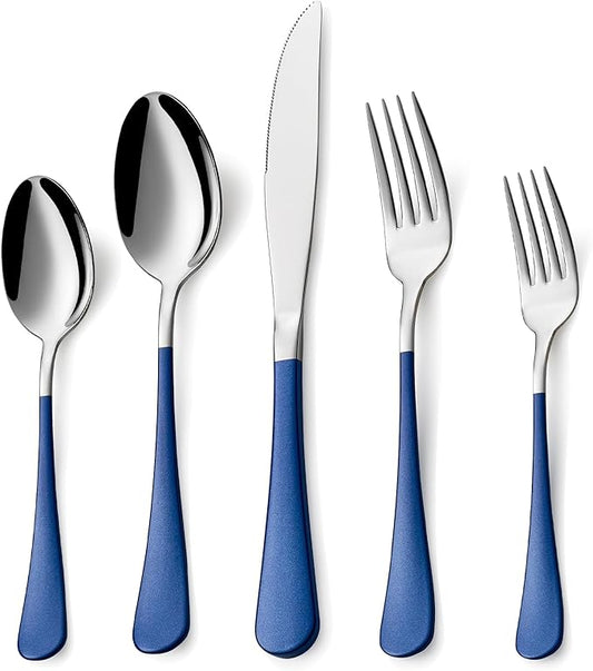 20 Piece Blue 18/0 Flatware Utensil Set for 4, Include Dinner Knife,Dinner Forks,Dinner Spoons,Salad Forks,Teaspoons,Silverware Set for 4, Dishwasher Safe